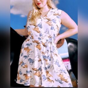 ModCloth White Mini Dress with Blue and Tan Horse Print size M NWT